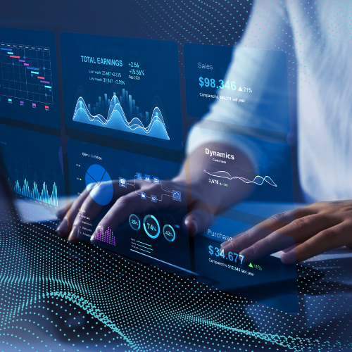 User on a computer screen analyzing market data