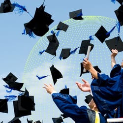 grads throw caps into the air in celebration