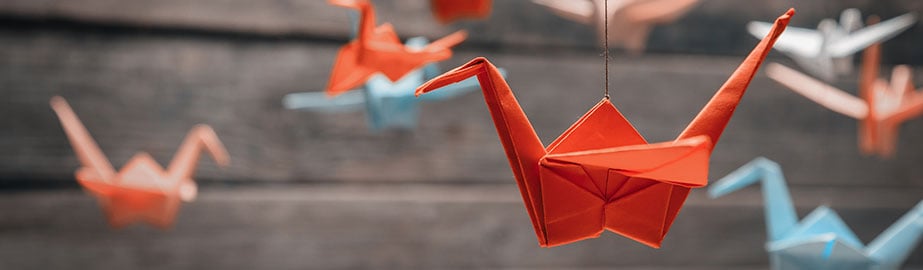colorful origami paper cranes