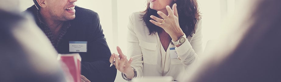 Colleagues in animated business discussion